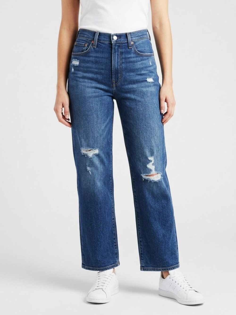 Levi’s Ribcage Straight Ankle Jeans 29 Med Wash Distressed NWT